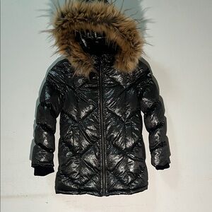 Appaman dark silver Quilted Jacket with Faux Fur Trim size 6